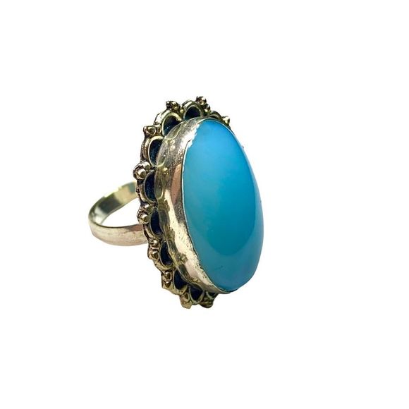 Angelite Gemstone in a Handcrafted 925 Stamped Ring (7.5) - Picture 4 of 7